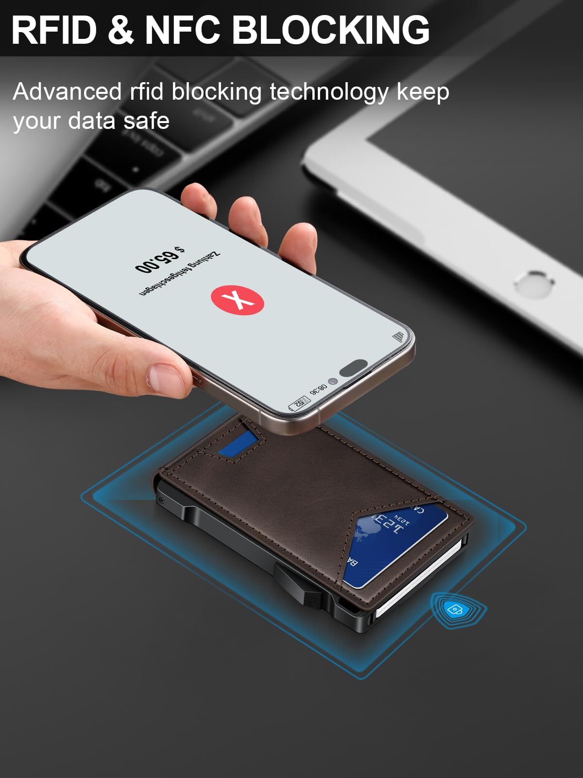 Wallet for Men RFID Wallet with 2 ID Windows & Money Clip, Slim Pop Up Card Holder for 10-12 Cards, Bifold Minimalist Smart Wallet for Front Pocket, Compact Metal Credit Card Holder, Gifts for Men