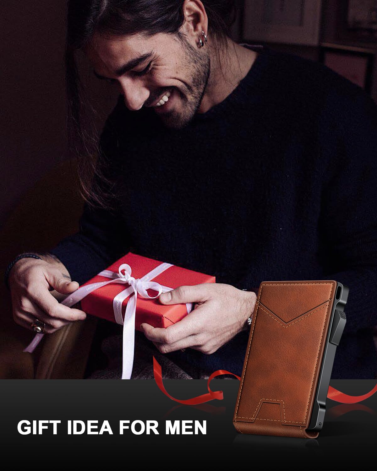 Wallet for Men RFID Wallet with 2 ID Windows & Money Clip, Slim Pop Up Card Holder for 10-12 Cards, Bifold Minimalist Smart Wallet for Front Pocket, Compact Metal Credit Card Holder, Gifts for Men