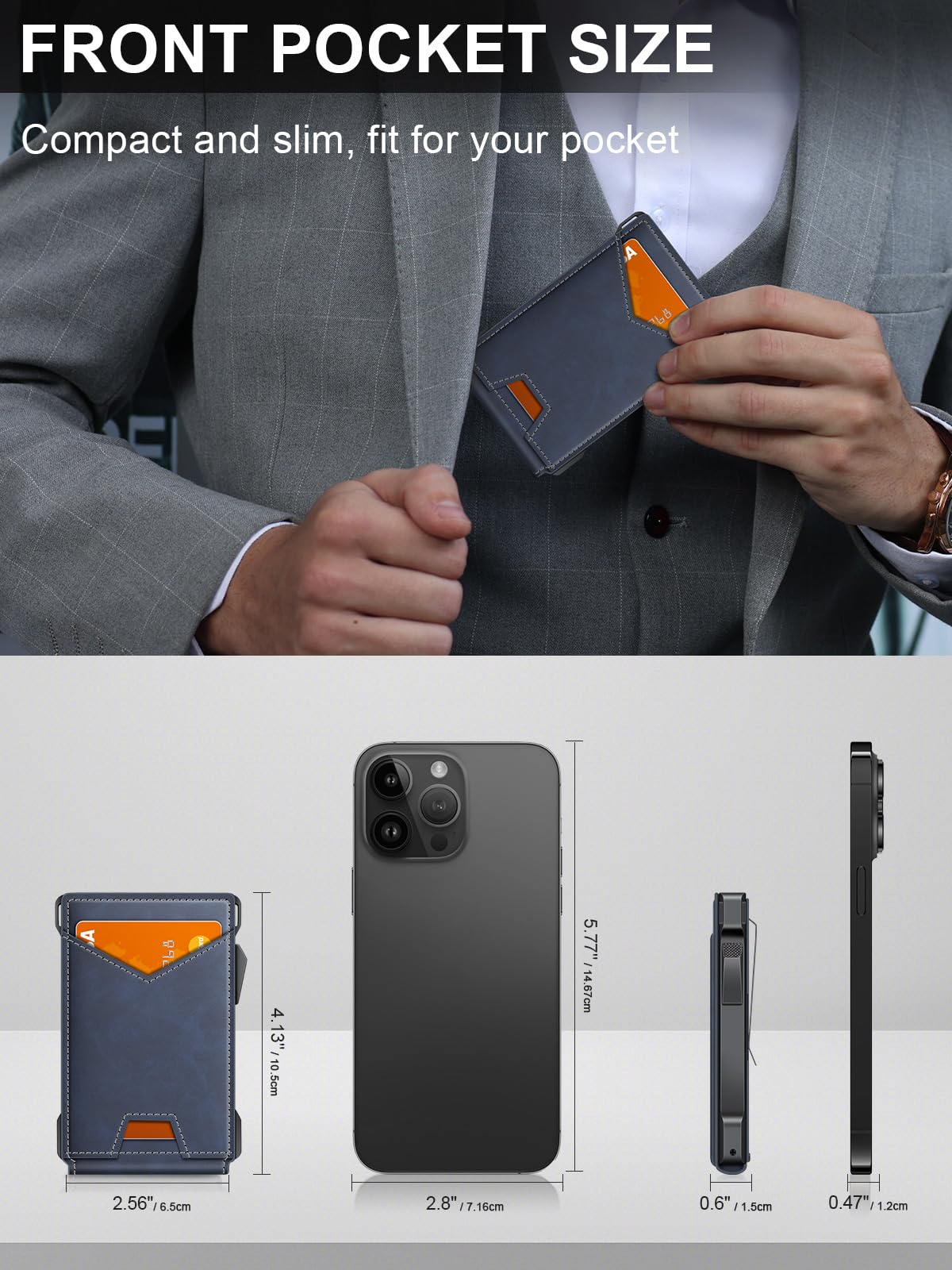 Wallet for Men RFID Wallet with 2 ID Windows & Money Clip, Slim Pop Up Card Holder for 10-12 Cards, Bifold Minimalist Smart Wallet for Front Pocket, Compact Metal Credit Card Holder, Gifts for Men