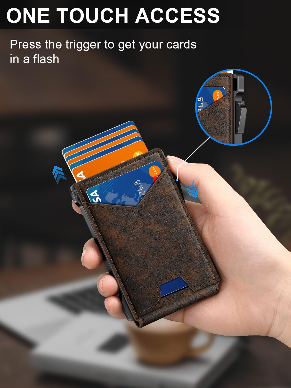 Wallet for Men RFID Wallet with 2 ID Windows & Money Clip, Slim Pop Up Card Holder for 10-12 Cards, Bifold Minimalist Smart Wallet for Front Pocket, Compact Metal Credit Card Holder, Gifts for Men