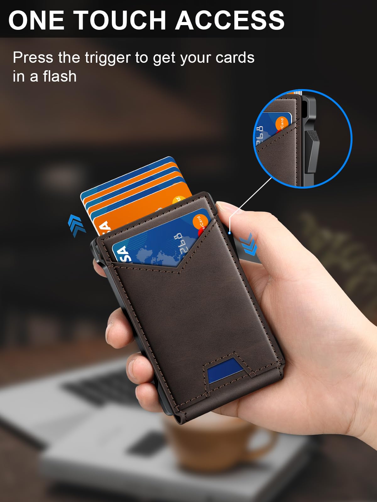 Wallet for Men RFID Wallet with 2 ID Windows & Money Clip, Slim Pop Up Card Holder for 10-12 Cards, Bifold Minimalist Smart Wallet for Front Pocket, Compact Metal Credit Card Holder, Gifts for Men
