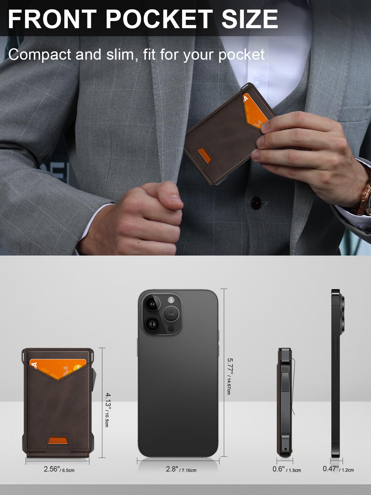 Wallet for Men RFID Wallet with 2 ID Windows & Money Clip, Slim Pop Up Card Holder for 10-12 Cards, Bifold Minimalist Smart Wallet for Front Pocket, Compact Metal Credit Card Holder, Gifts for Men
